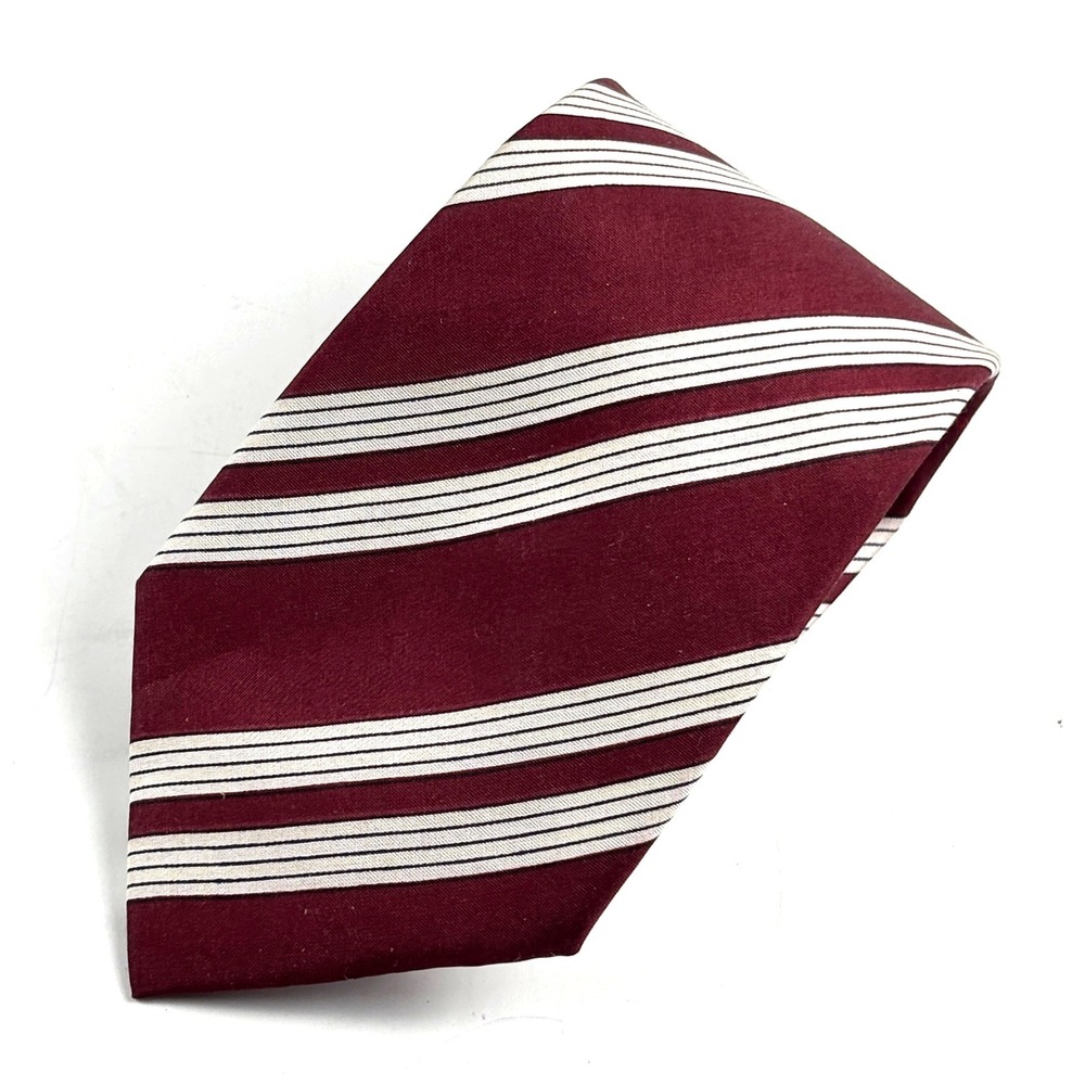 Orient Necktie Mens OS Burgundy Striped Pure Silk Classic Skinny Tie Preppy